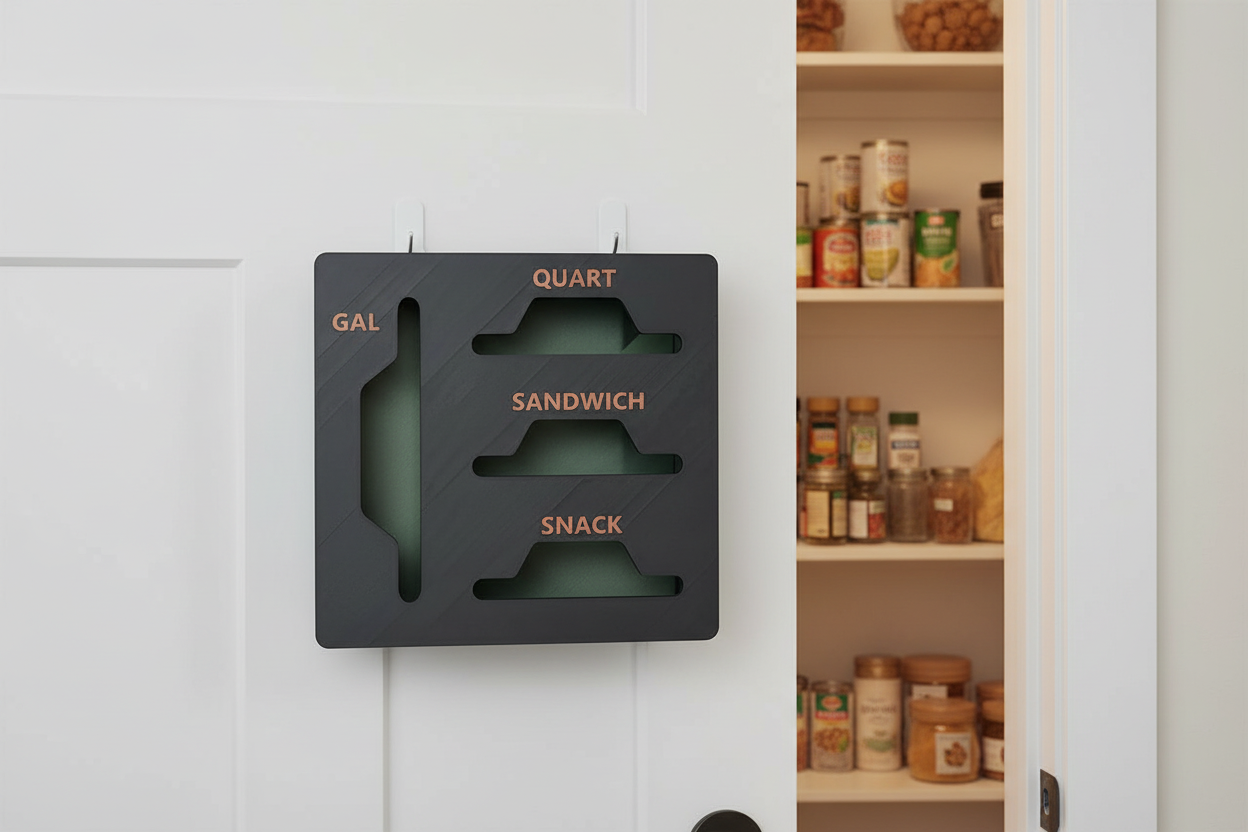 Black plastic container with cutouts labeled 'GAL', 'QUART', 'SANDWICH', and 'SNACK'.