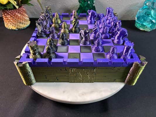 🏰 Medieval Castle Chess Set with Dragon Pieces, Checkers & Hidden Storage Portable | 3D Printed in the USA | $70
